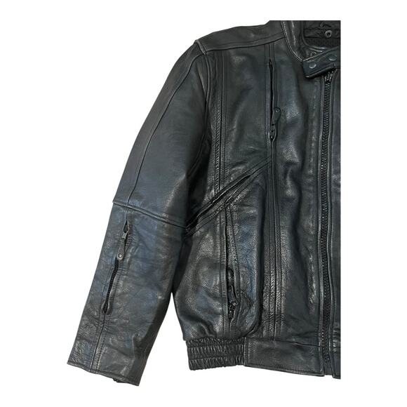 Leather Motorcycle Jacket Mens Vintage Moto Cafe Racer Biker Rider L - Picture 3 of 9